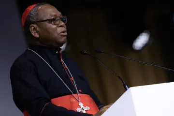 Nigerian Cardinal John Onaiyekan speaks at the International Eucharistic Congress in Budapest, Hungary, Sept. 9, 2021